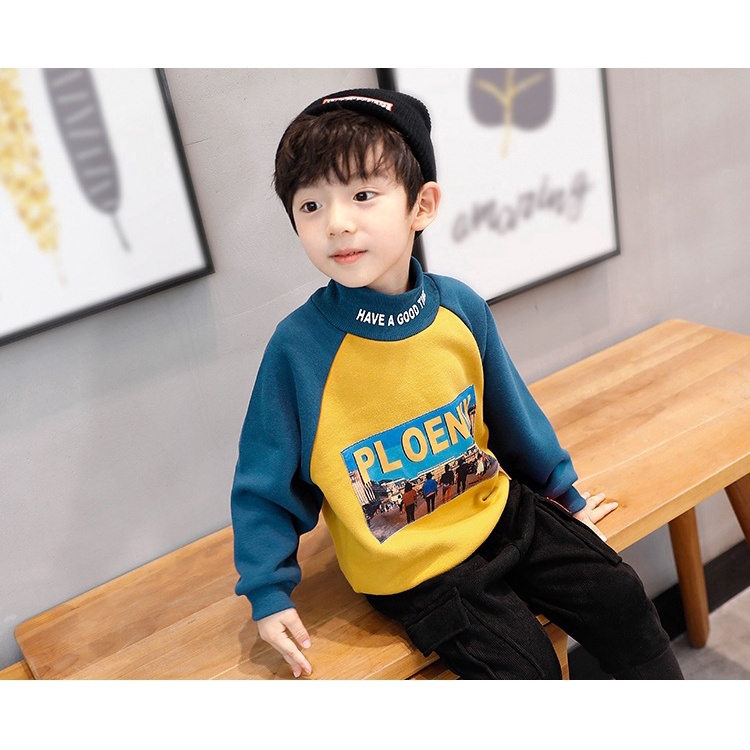 Áo sweater cổ cao dày phối lông thời trang 2020 cho bé trai