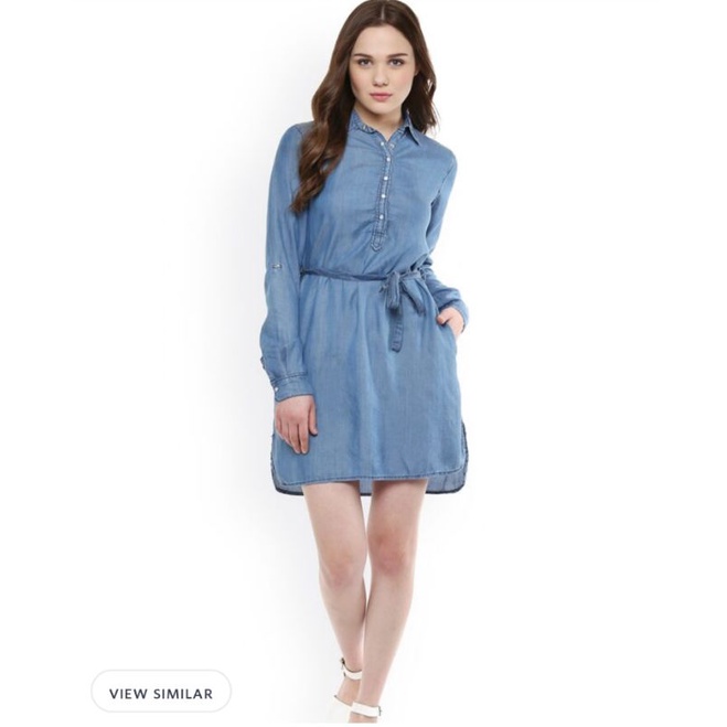 Denim collared shirt dress f21 vnxk đầm sơ mi jean giấy tay dài form suông forever 21 xuất khẩu dư xịn