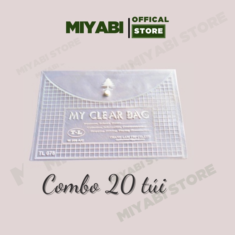 Tập 20 túi đựng tài liệu văn phòng phẩm giá sỉ A4 trong suốt - bìa đựng tài liệu - MIYABI Store