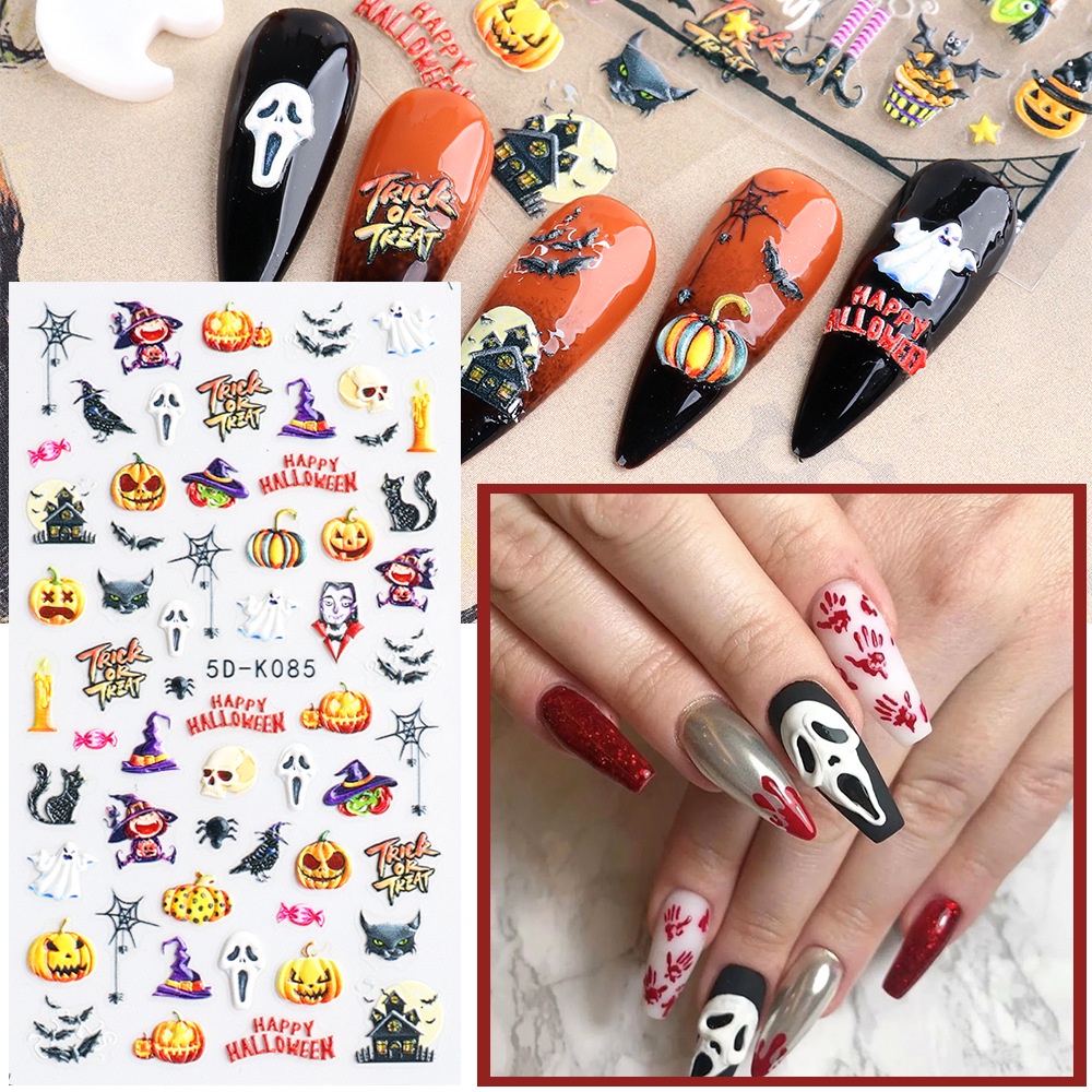 Miếng dán trang trí móng tay hình lòng bàn tay/ môi/ bàn tay phong cách Halloween 5D độc đáo