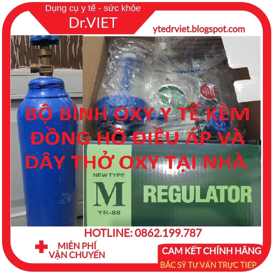 BỘ BÌNH OXY THỞ 8 lít KÈM ĐỒNG HỒ DÂY THỞ- Cung cấp khí oxy sạch cho người già, bệnh nhân cần thở oxy tại nhà an toàn