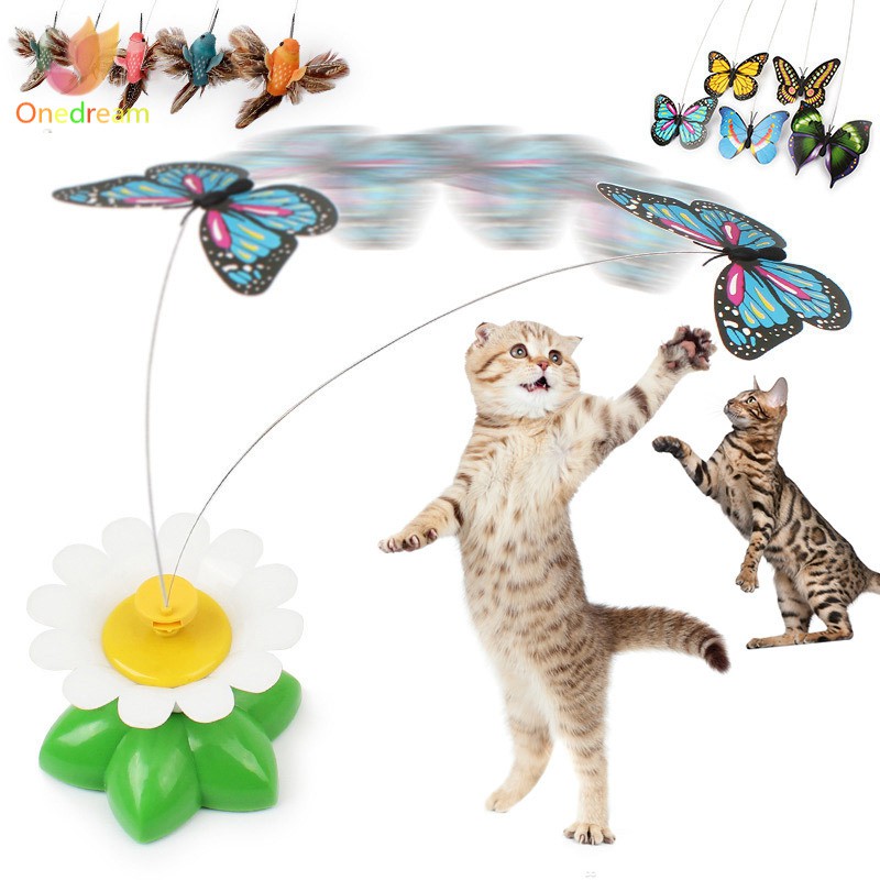 ❦ღ♣ Funny Pet Toy Electric Rotating Bird/Butterfly Rod Pet Cat Kitten Teaser Play Toys