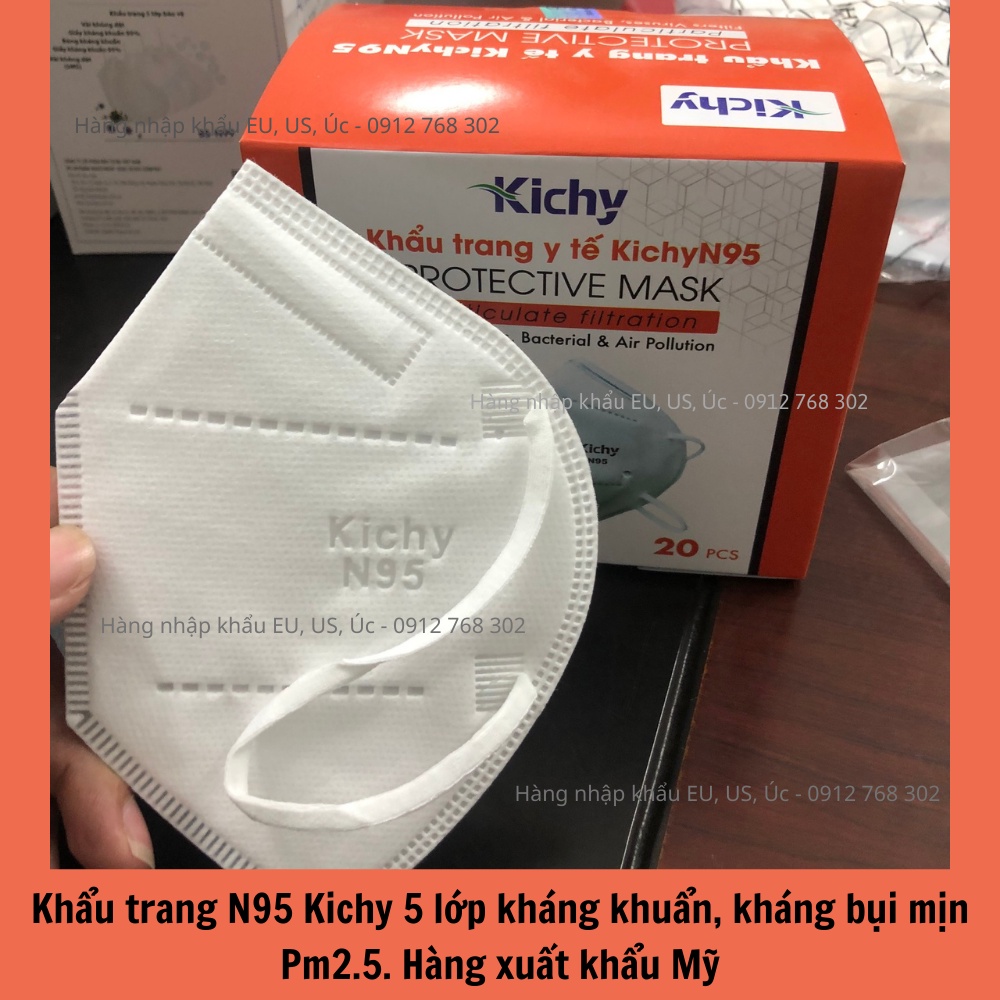 Khẩu trang kháng khuẩn, khẩu trang y tế N95 và FFP2 Kichy 5 lớp chống bụi mịn Pm2.5, hàng xuất khẩu 