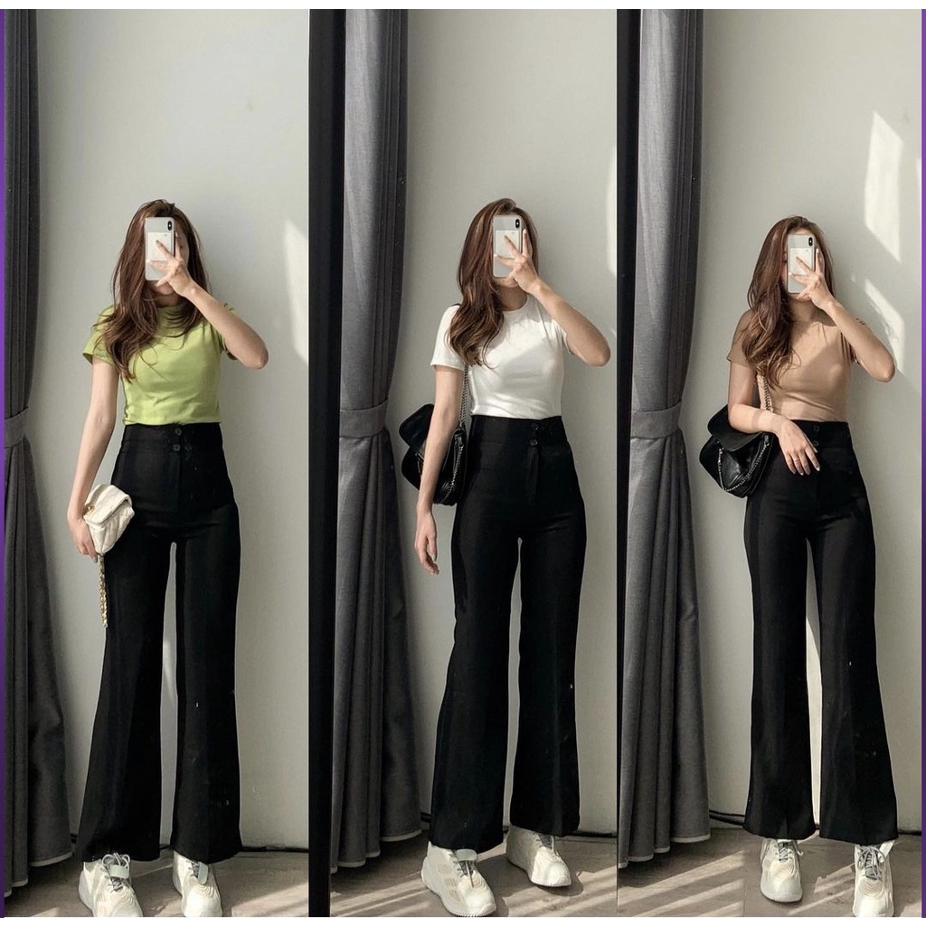 Quần tây ống loe suông cạp cao - Quần công sở ống loe chất vải tuyết mưa mềm mịn Q501