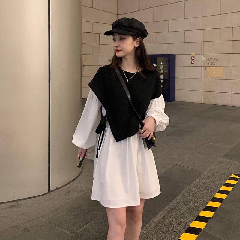 IELGYĐầm Tay Dài Màu Trơn Mỏng Che Bụng Phong Cách Hàn Quốc Thời Trang Cho Nữ