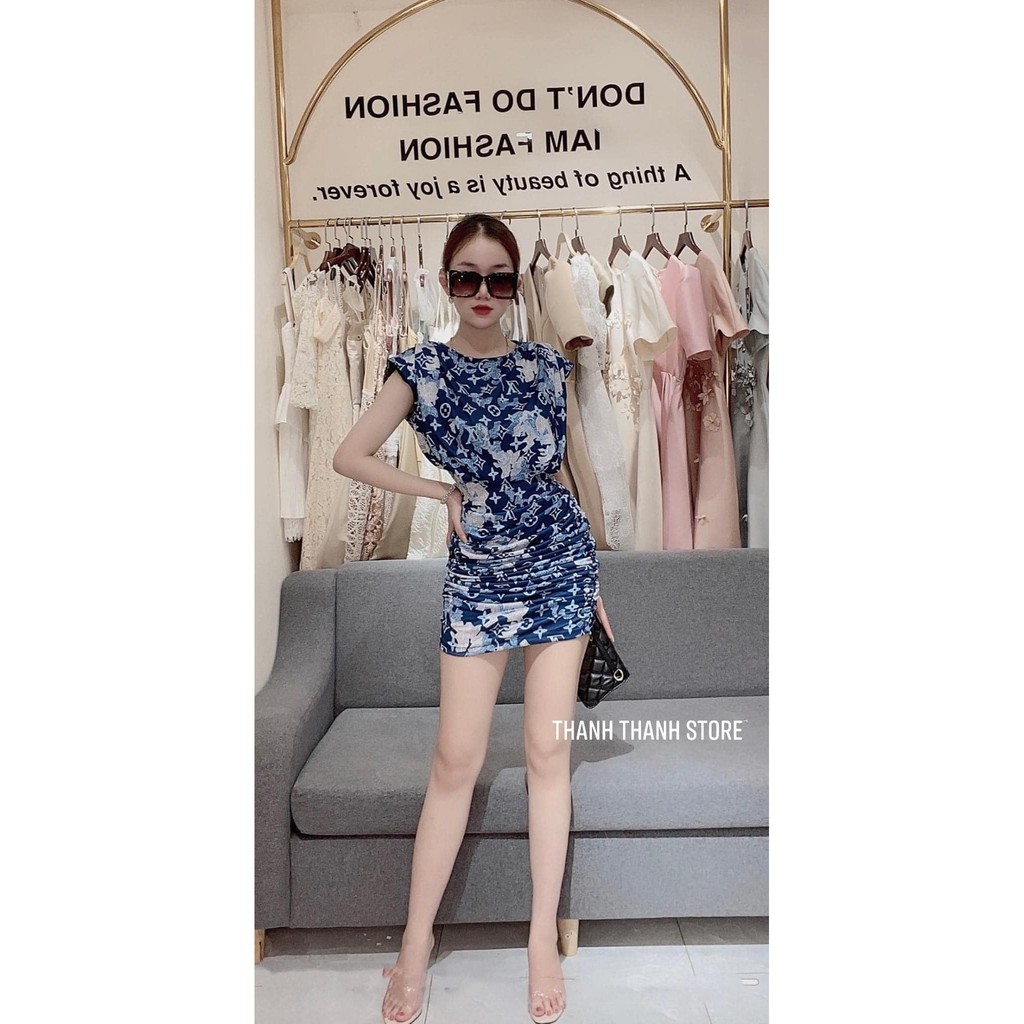 Đầm Body ngắn,váy lv vải nhập, Hoạ Tiết lv Thiết Kế Ôm Sát Tôn Dán