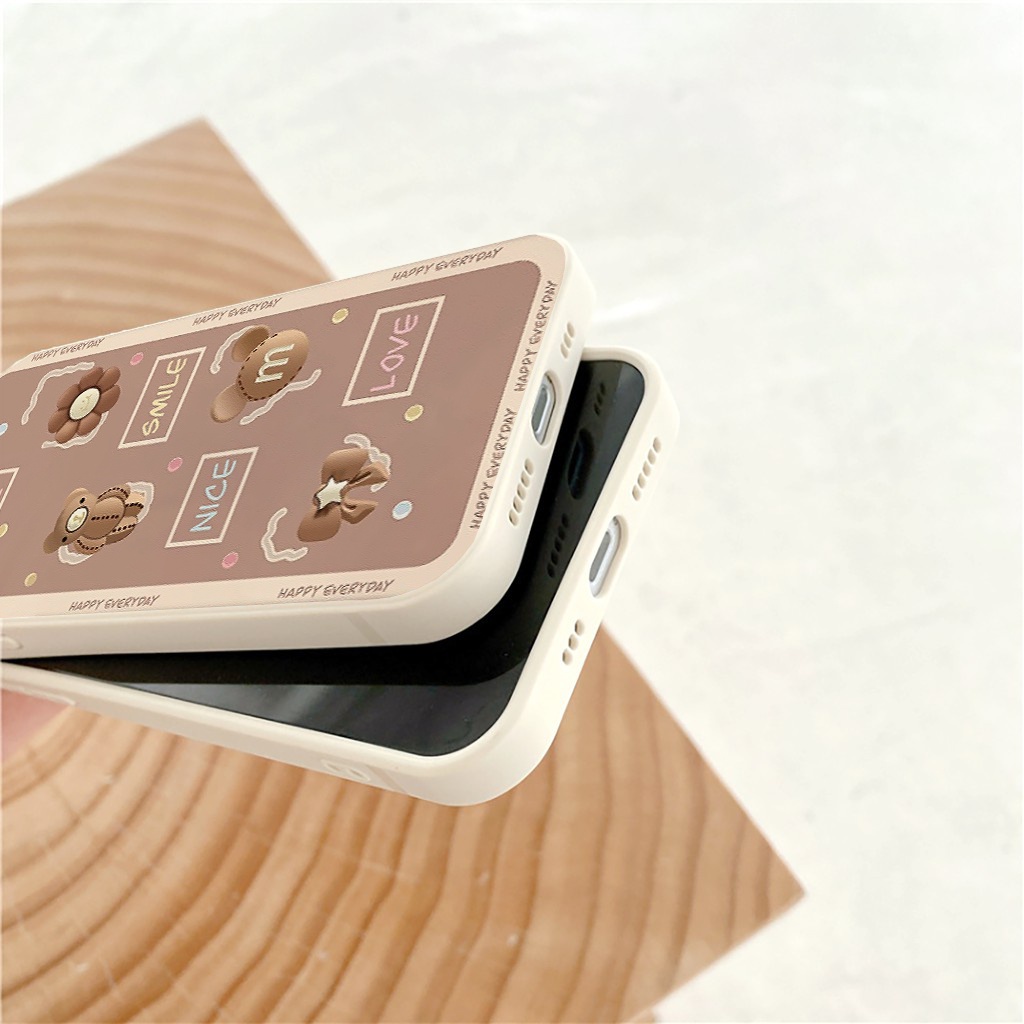 Ốp lưng iphone cạnh vuông Gấu nâu dành cho iphone 6 đến 14promax - E177