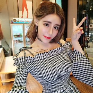 Order ❤️ Váy caro trễ vai