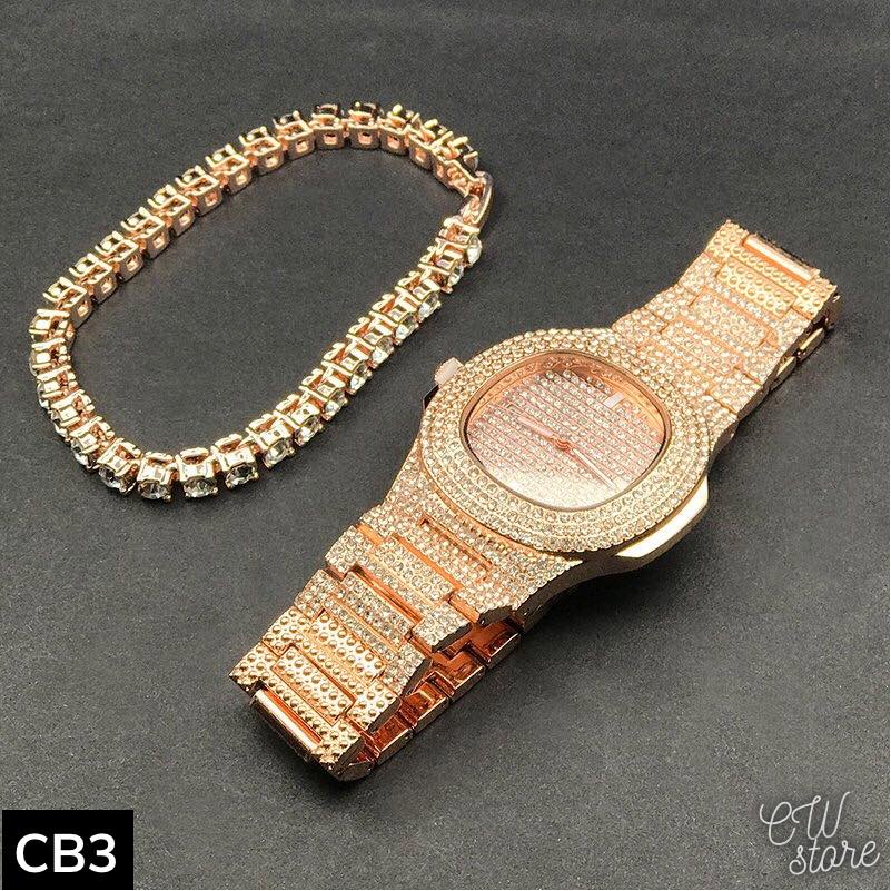 [TẶNG KÈM VÒNG] Đồng Hồ Đính Đá Cuban Nam Nữ Phong Cách Diamon Hiphop - CW | BigBuy360 - bigbuy360.vn