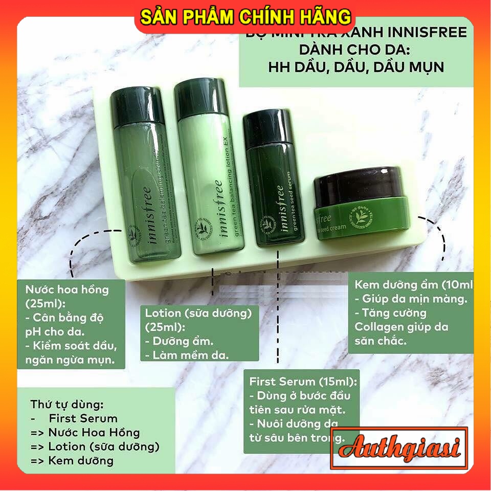Kit dưỡng da Innisfree TRÀ XANH Green Tea EX \ HOA ANH ĐÀO Jeju Cherry Blossom 4 món