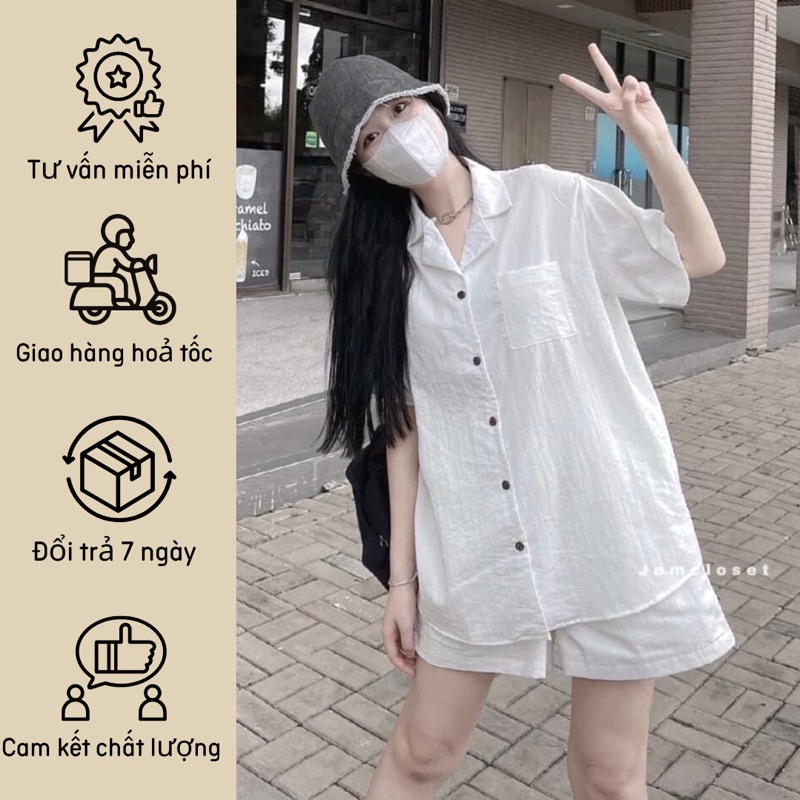 Set bộ sơ mi đũi trơn basic linen tiệm của miêu