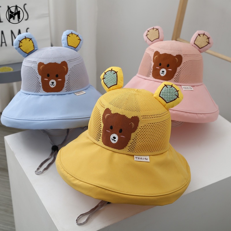 Nón Tai Bèo Phối Lưới In Họa Tiết Gấu Hoạt Hình Thoáng Khí Thời Trang Mùa Hè Cho Bé 2-6 Tuổi