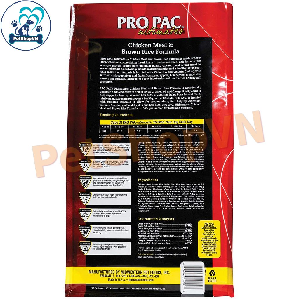 Thức Ăn Cho Chó Hạt PROPAC ULTIMATES CHICKEN & BROWN RICE Bao 20Kg Vị Thịt Gà & Gạo Lứt