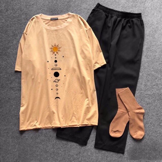 Sét áo hành tinh dọc lưng+quần Kaki Áo thun nam nữ, quần kaki, quần nữ, sét bộ mặc ở nhà MODY