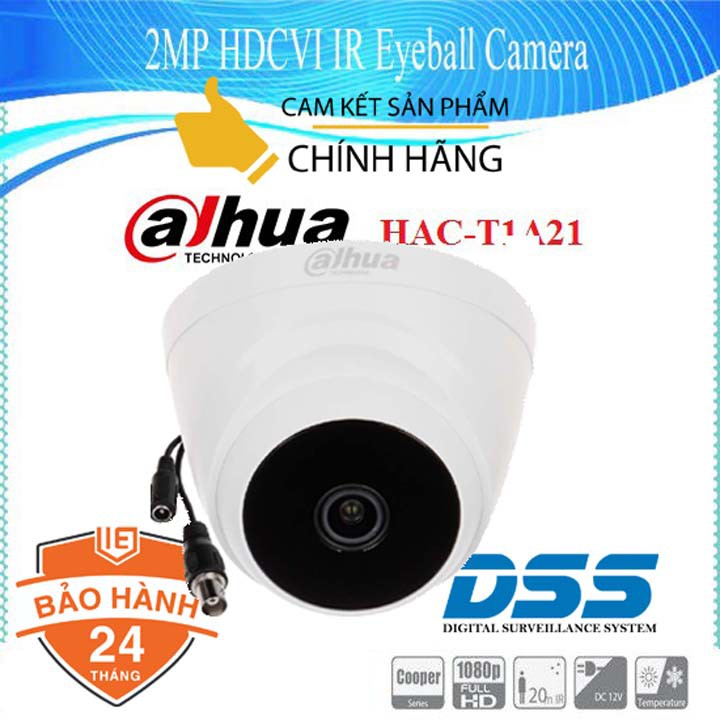 Camera HDCVI Dome 2MP Full HD 1080P Dahua DH-HAC-T1A21P chính hãng DSS Việt Nam