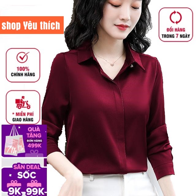 Áo sơ mi nữ cổ đức ,áo lụa nữ dài tay kiểu dáng hàn quốc hơi suông vải lụa ngọc trai ,TA121-thu OBAMA