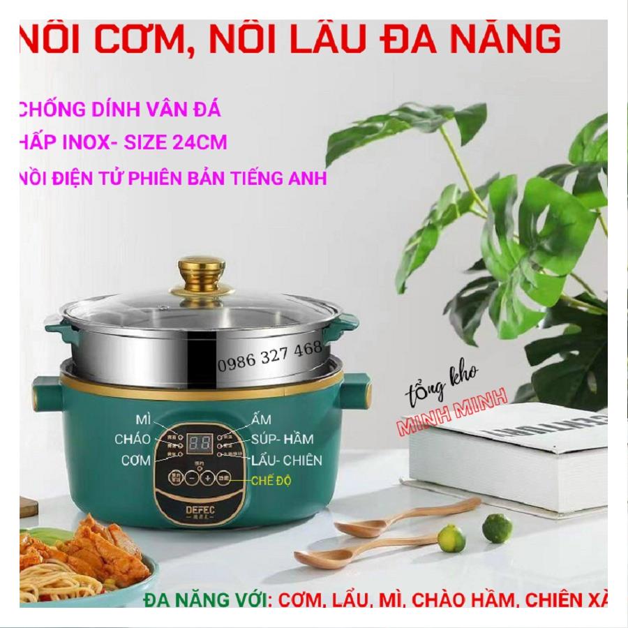 [CẢM ỨNG-P.BẢN TIẾNG ANH] Nồi Lẩu Mini, Nồi Lẩu Điện Đa Năng Kèm Hấp Inox Cao Cấp⚡Nấu Cơm,Lẩu,Canh, Chiên, Xào,Cháo,Hấp⚡