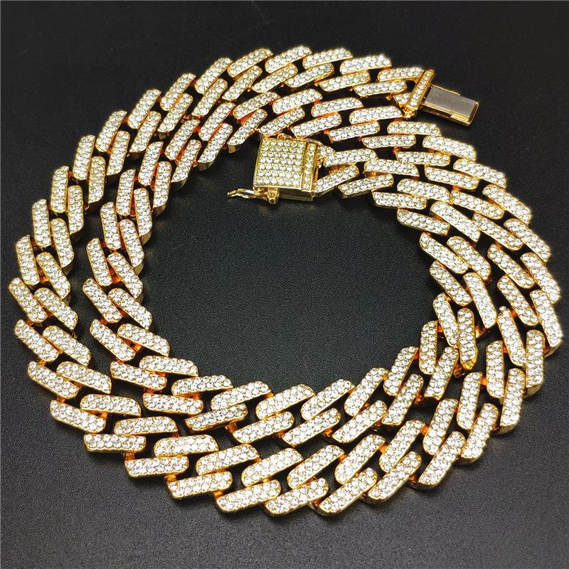 Vòng cổ Đính Đá Kim Cương Nhân Tạo Rộng 14mm Phong Cách Hip Hop Sang Trọng