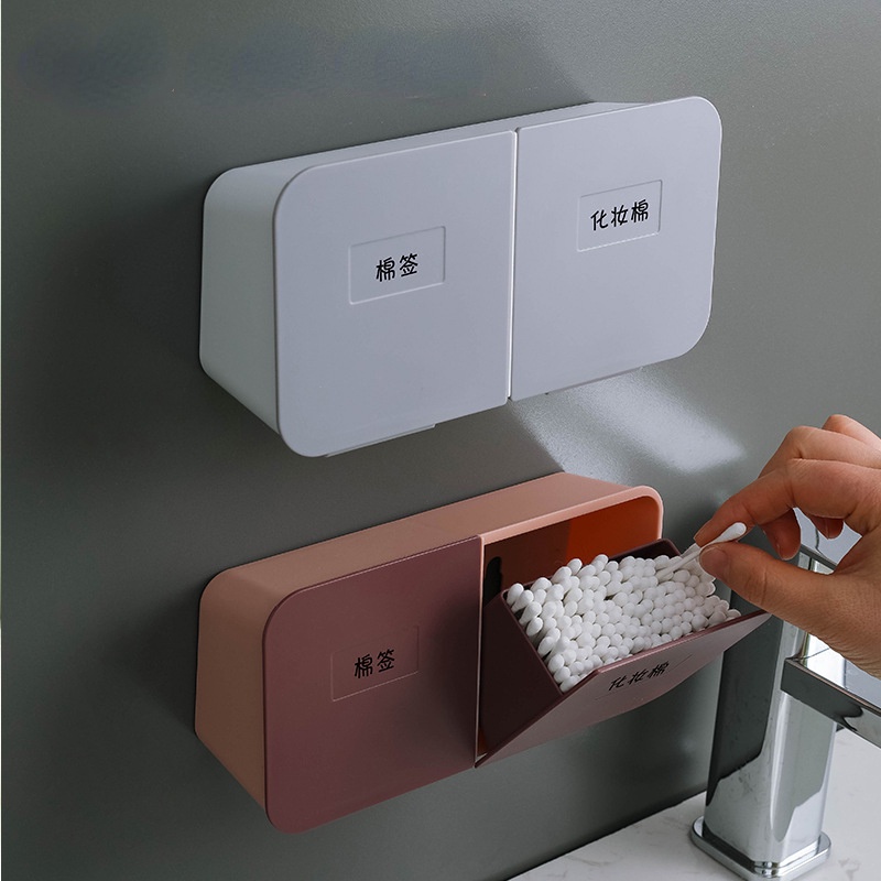 Hộp Đựng Tăm Bông Nắp Lật Gắn Tường Nhà Tắm Bằng Nhựa Chống Bụi
