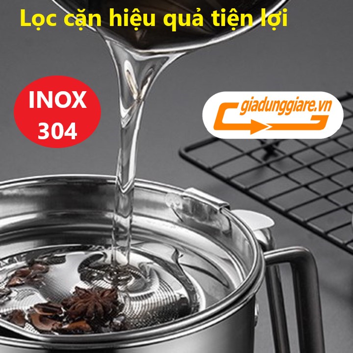 (Hàng loại 1) CA LỌC DẦU ăn INOX 304 (1200ml ) có lưới lọc cặn tiện lợi hàng cao cấp dầy dặn không gỉ sét