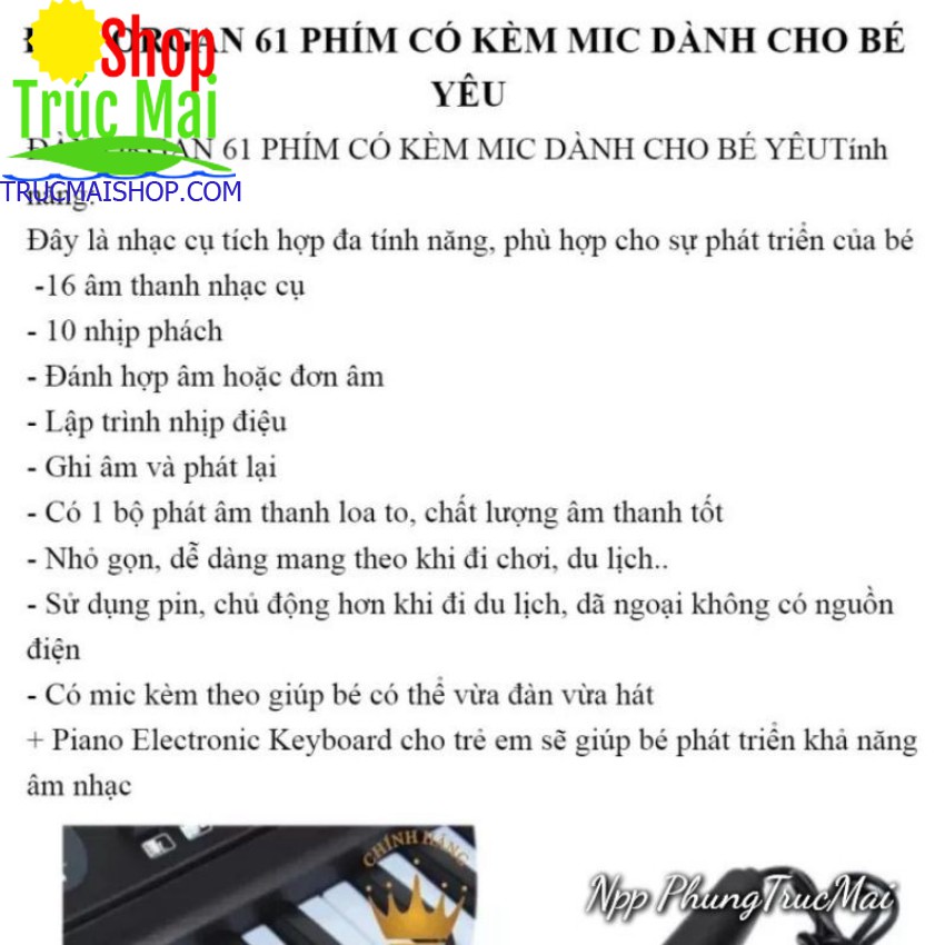 [ FREE SHIP ]Đàn Piano - Đàn Organ 61 phím Cho Người Lớn Và Trẻ Em - Bh 12 thang