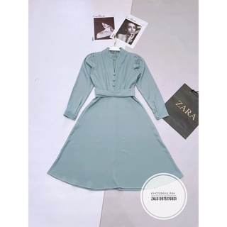 ✨BÁN SỈ✨Đầm xanh mint cúc bọc đai liền