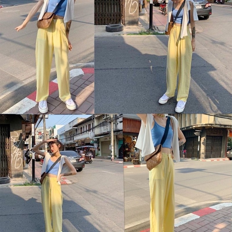 Quần ống rộng Lưng Cao Phong Cách Hàn Quốc Cho Nữ