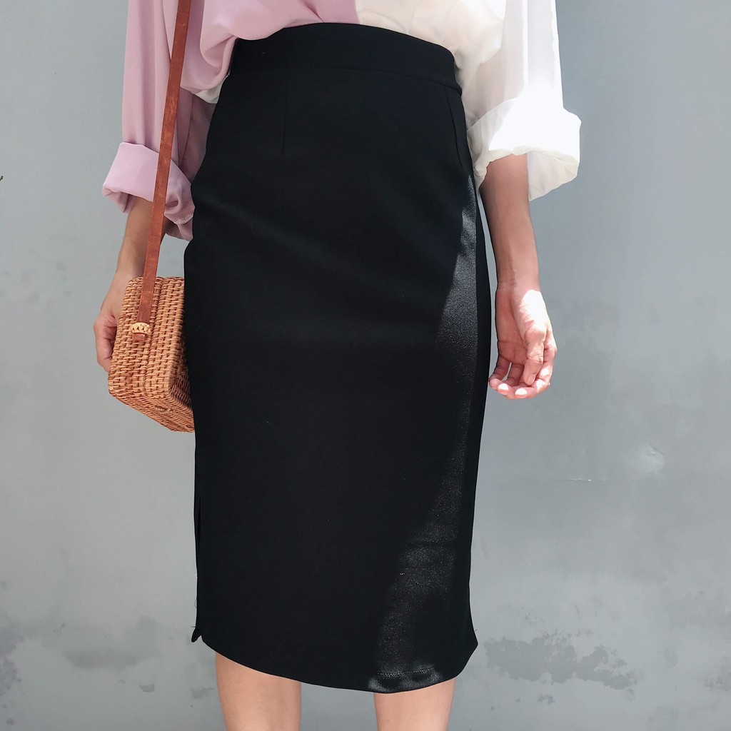 Chân váy công sở dài bigsize CR63V09 màu đen xẻ tà dài 63cm [size từ 48-85kg] | BigBuy360 - bigbuy360.vn