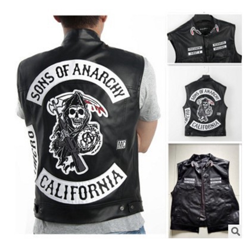 Áo vest Da Cổ Đứng Màu Trơn Phong Cách punk Mô Tô Harley locomotive
