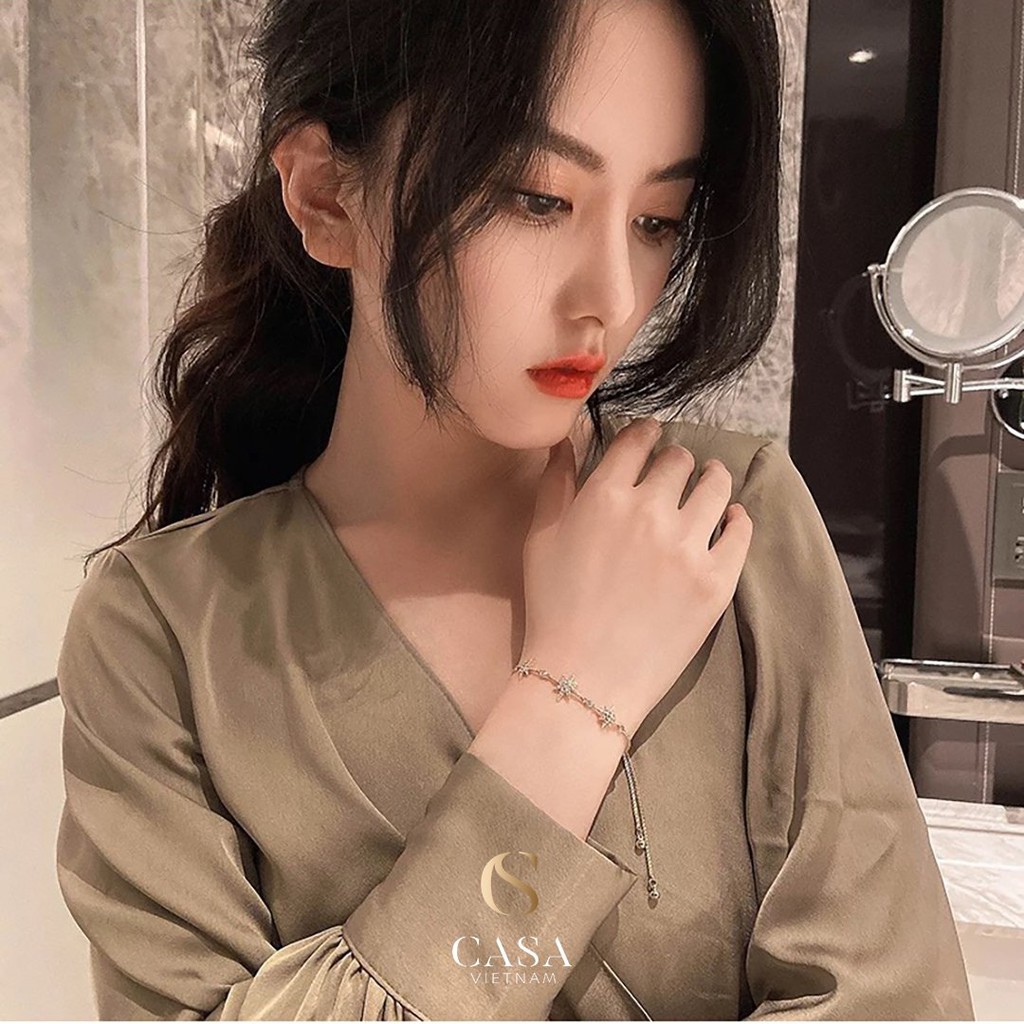 CASA Lắc tay Bạc 925 Hình ngôi sao có đính đá cho nữ CASAB001