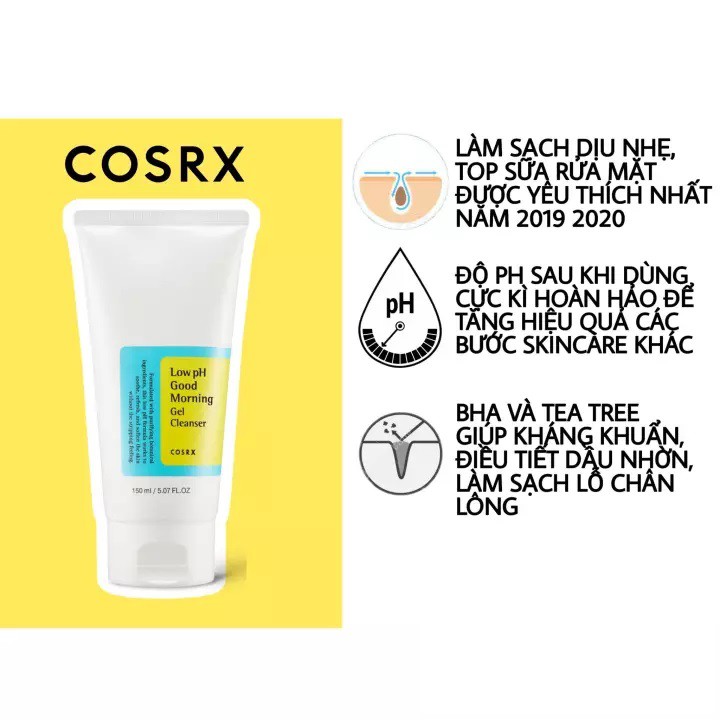 [Auth Hàn] Sữa Rửa Mặt Cosrx Ngăn Ngừa Mụn Dạng Gel Low pH Good Morning Gel Cleanser 150ml - Gel Rửa Mặt Cosrx