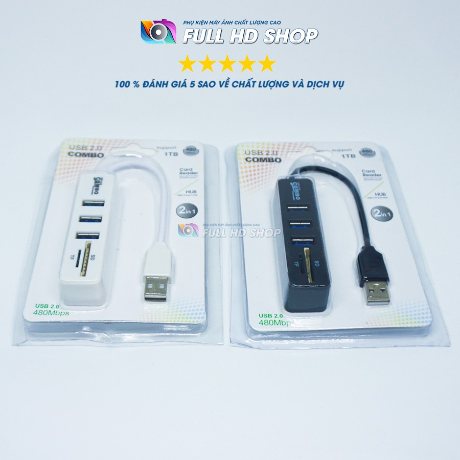 Bộ chia 3 cổng USB - Hub chia cổng USB tích hợp đầu đọc thẻ tiện dụng - Full HD Shop