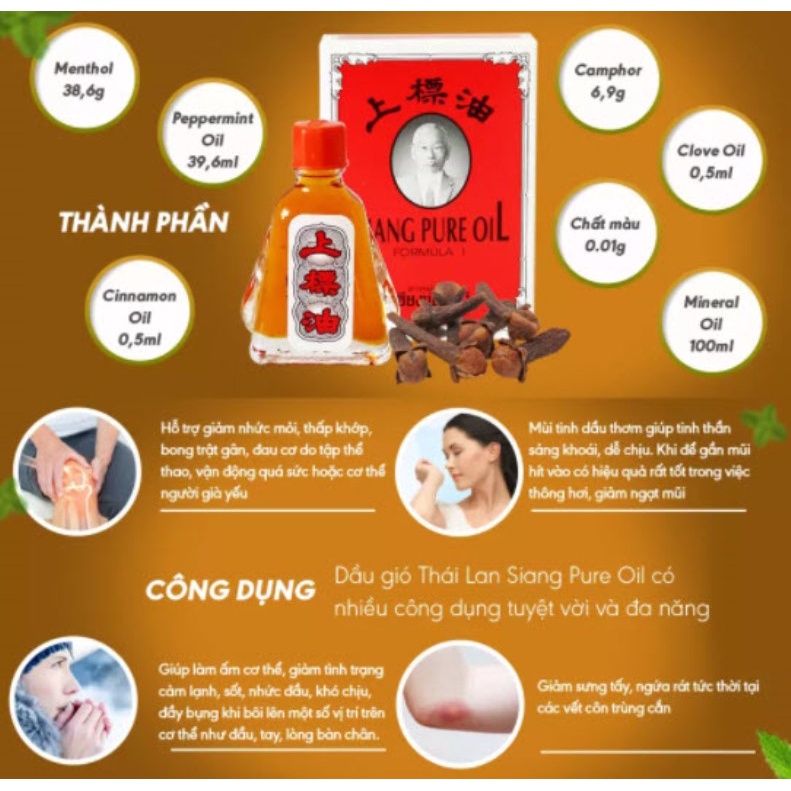 Chai 7cc - Dầu gió Thái Lan Ông già Siang Pure Oil - Màu Cam - RPHA