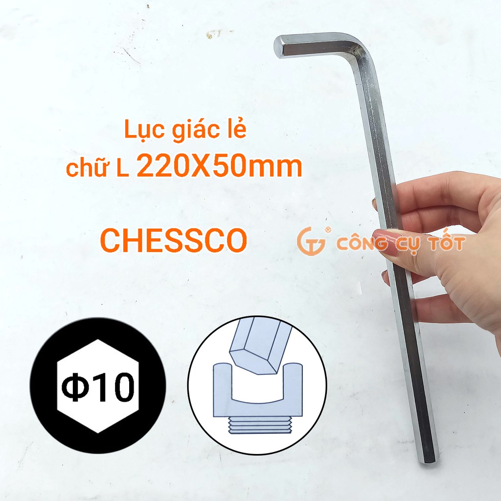 Lục giác lẻ 10mm chữ L 220x50mm hợp kim SOM440 trắng