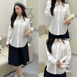 Áo sơ mi trắng nữ kẻ ngang thanh lịch, đơn giản MONA SHIRT