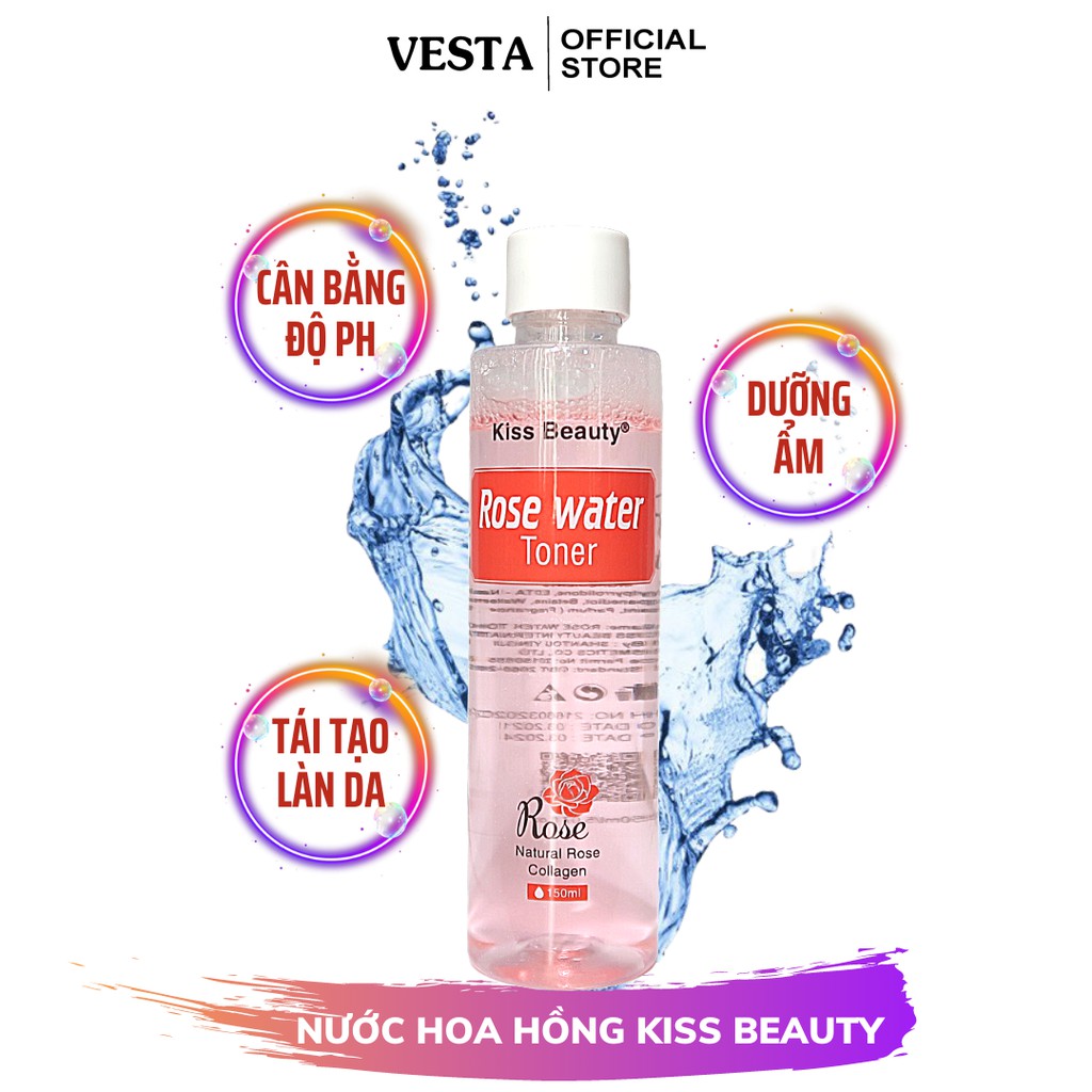 Nước Hoa Hồng Rose Water Toner Kiss Beauty Cấp Ẩm Cân Bằng Da 150ml