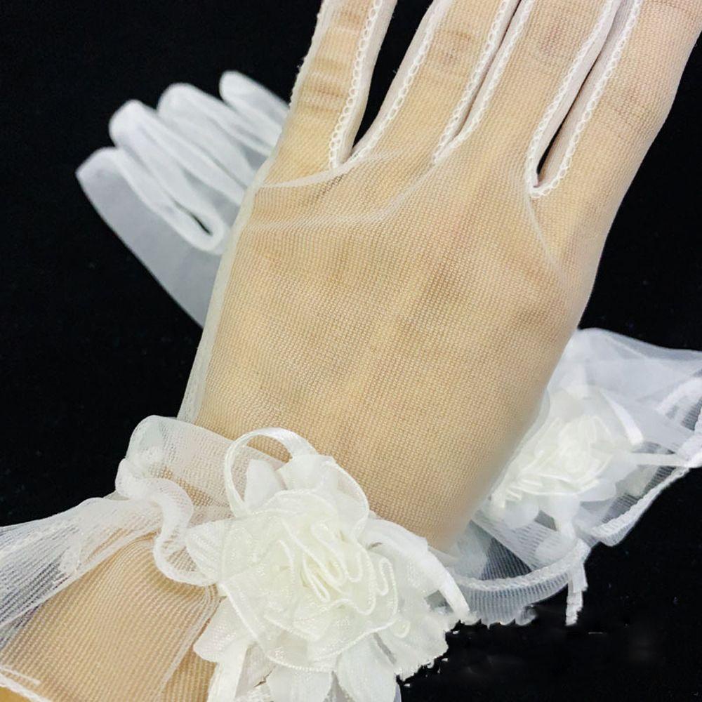 Găng Tay Vải Ren Lưới Đính Nơ Xinh Xắn Cho Cô Dâu