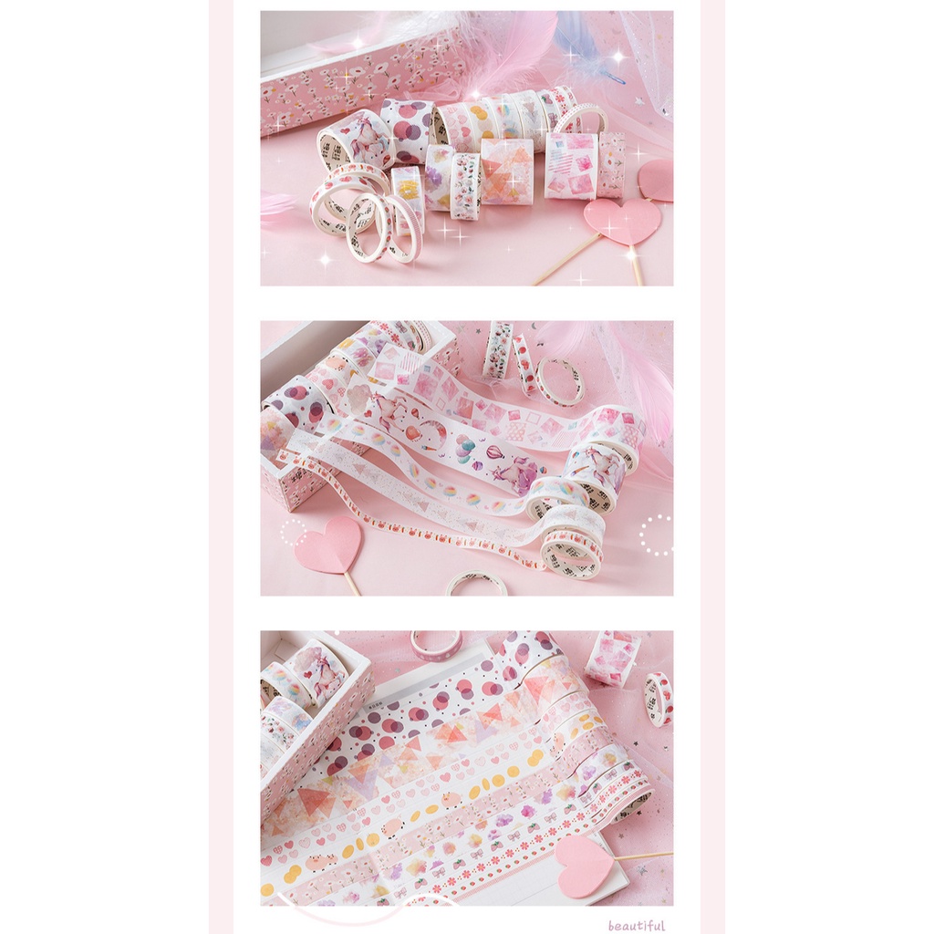 Hộp washi tape cute 20 cuộn nhiều hình dễ thương trang trí sổ tay