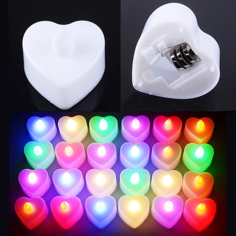 Mini Colorful Valentine's Day Wedding Electronic LED Candle Heart Shape Lantern Safety Simulation Smokeless Night Fairy Light Led Lighting