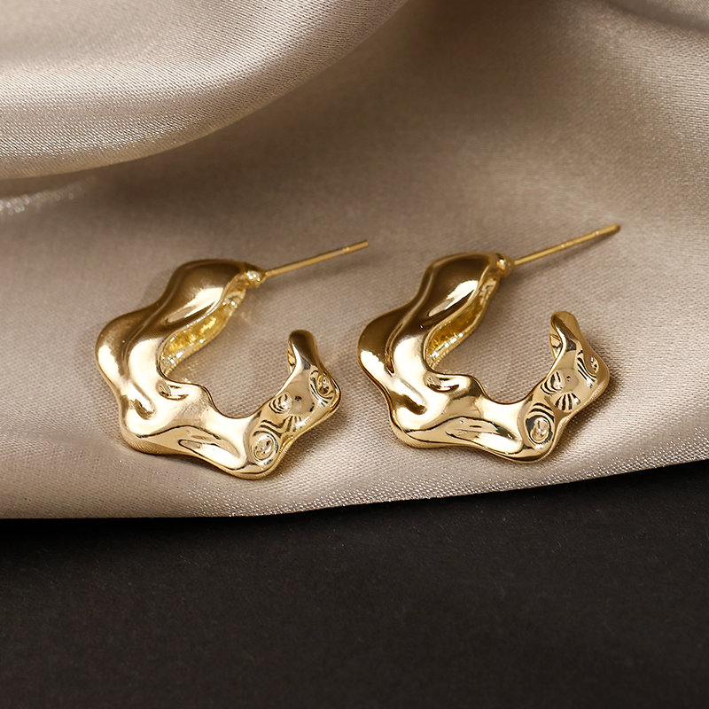 Bông Tai Hình Chữ C Màu Vàng Kim Phong Cách Hàn Quốc Cổ Điển Thời Trang Cho Nữ