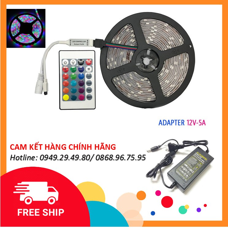 Combo Đèn Led dây đổi màu 5050 chống nước  - RGB + nguồn 5A + Remote