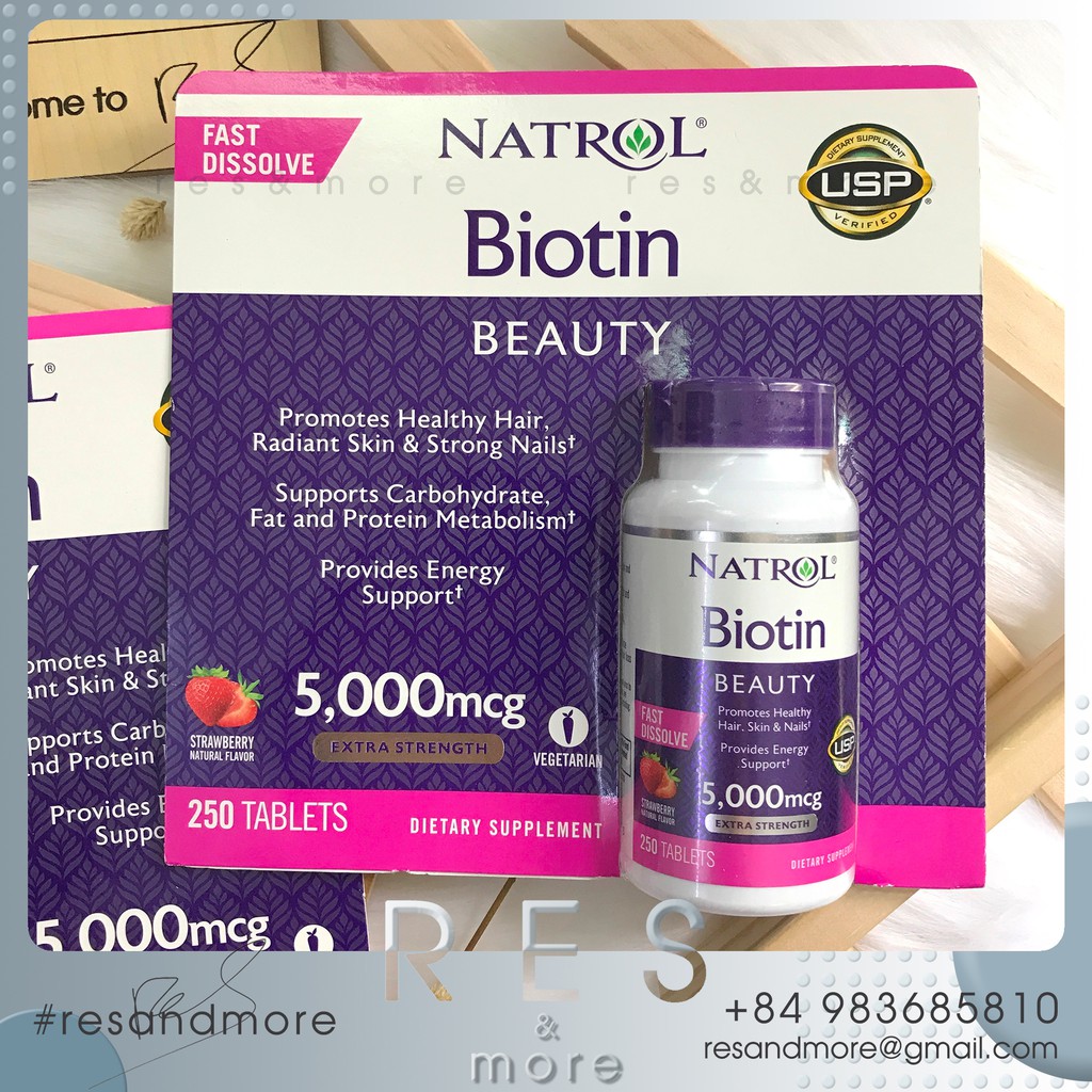 Viên ngậm mọc tóc Natrol Biotin Beauty 5000mcg [250 viên]