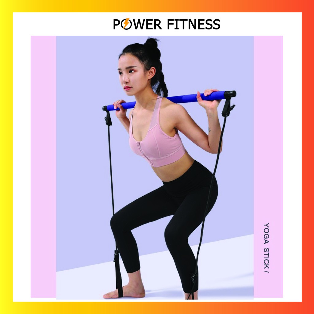 Thanh tập pilates dụng cụ yoga nữ có dây kháng lực tập lưng ngực mông chân đùi toàn thân đa năng Power Fitness A1005