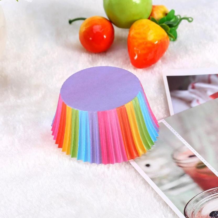 100 cái Cầu Vồng Màu Cupcake Liner Cupcake Giấy Baking Cup Muffin Trường Hợp Bánh Khuôn