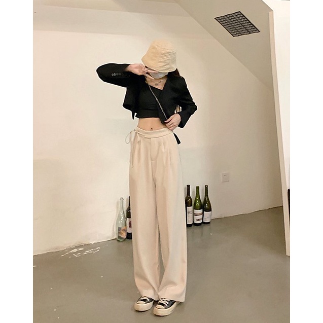 Quần Ống Rộng thắt dây cực xinh cạp cao ,Chất Vải Ruby Xuất Hàn, Mặc Tôn Dáng  săn 3 màu đen, nâu, be