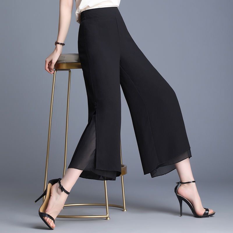 Chiffon wide-leg pants women s high-waist drape cropped trousers 2020 summer models are thin and thin nine-point loose straight-leg pants