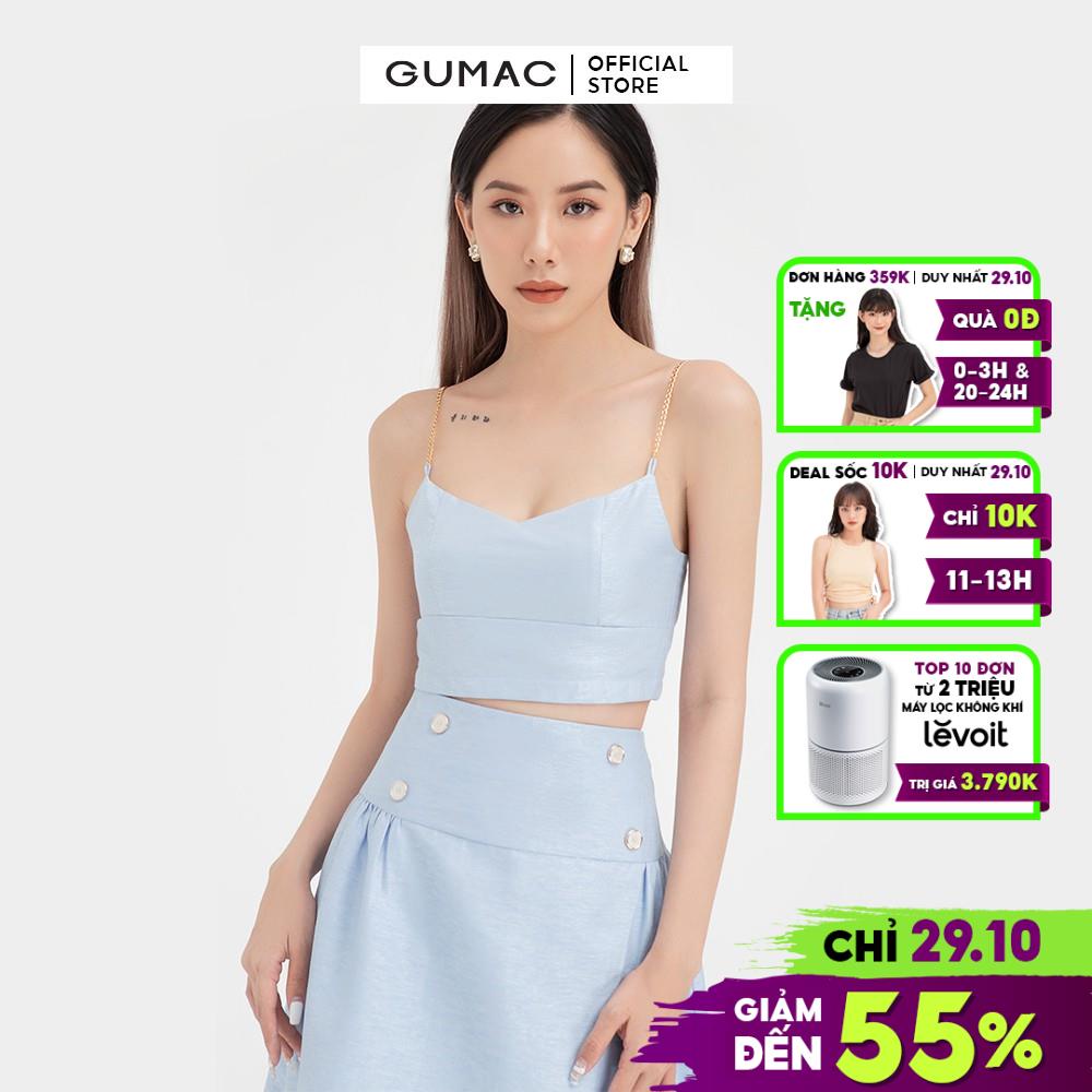 [Mã WABRGUD1 giảm 10% đơn 99K] Áo kiểu nữ 2 dây croptop GUMAC màu xanh đủ size, phong cách trẻ trung AB489