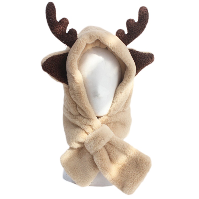 Mũ Trùm Đầu Kiêm Khăn Choàng Cổ Bằng Vải Bông Siêu Mềm Ấm Áp Hình Tuần Lộc