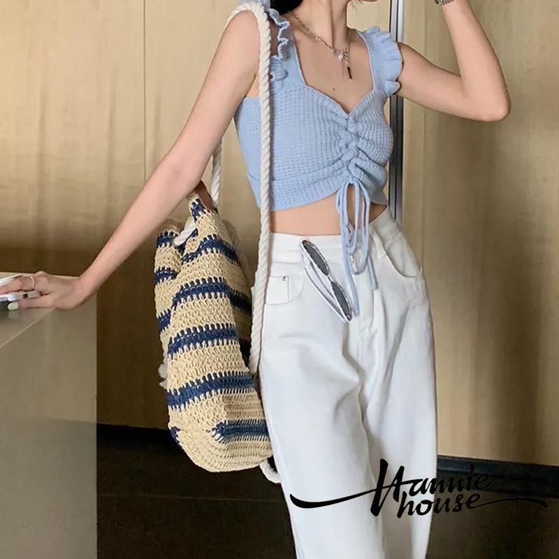 Hannie-Spicy Girl Women´s Front Tie-Up Ruffles Decor Backless Knitted Vest
