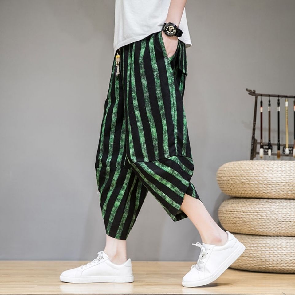 Quần Ống Rộng Chất Liệu Cotton Lanh Size Lớn Phong Cách Dân Tộc Cho Nam